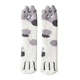 Kuschelige Haussocken für den Winter, Schlafsocken mit Katzenmuster, für Damen und Mädchen, kniehohe Socken, C, Einheitsgröße