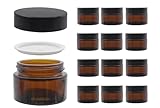YBCPACK 12 Stück Cremedosen zum Befüllen 30ml, Braunglas Tiegel mit Deckel, leere Salbentiegel Glas für Cremes, Lotionen und Kosmetik