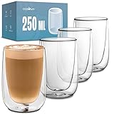 Cosumy 4 Doppelwandige Cappuccino Thermogläser 250ml - Halt die Temperatur länger - Schutz deine Hände - Mit Geschenkbox