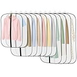 Dntorx 12 Stück Kleidersack, 120/100/80 x 60 cm Kleidersäcke PEVA Durchscheinende Kleiderschutzhülle mit Reißverschluss Kleiderhülle zum Schutz von Anzug Hemd Kleider Mantel