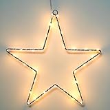 Metall Weihnachtsstern Silhouette 40 cm zum Hängen schwarz für Außen mit Timer - 40 LED - Stern Fensterbild warm weiß beleuchtet batteriebetrieben - Weihnachten Advent Wandbild Deko Leuchte