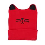 Kleinkind Mädchen Baby Wollstrickmütze für Winterwärme niedliche Katze Print Outwear für Babys Kappe Neugeborene (Red, 6-36 Months)