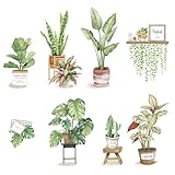 8 Stück Wandtattoo Pflanzen, Grünen Pflanzen Wandaufkleber, Fensteraufkleber Grüne Topfpflanze, Pflanzen Grün, Wandaufkleber Grün Efeu Blätter Wandsticker für Schlafzimmer Wohnzimmer Kinderzimmer Flur