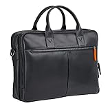 DAVIDOFF ESSENTIALS Herren Aktentasche Schwarz – moderne Businesstasche aus feinem Leder – hochwertige Herren Arbeitstasche mit 2 Innenfächern, inkl. Schulterriemen