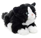 Uni-Toys - Katze mit Stimme (schwarz-weiß), liegend - 20 cm (Länge) - Plüsch-Kätzchen - Plüschtier, Kuscheltier