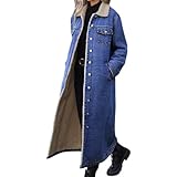 Generisch Windbreaker für Damen Wintermantel Lang Jeansmantel Modisch Lässig Trechcoat aus Denim Streetwear Fleecejacke Outdoor Übergangsmantel Denim Cardigan mit Knopfleiste