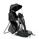Lil' Boss Kinder Rückentrage Wandern, FASports Kindertrage 20kg bis 25kg, ergonomische Kindertrage Rucksack mit Regen- und Sonnendach, Kinderkraxe Kleinkind Grau/Schwarz, 50 x 38 x 90 cm