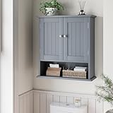 LFGUIZO Badezimmerschrank mit 2 Türen, Medizinschrank mit verstellbaren Regal, Über-Toiletten-Schrank, Wandschrank für Badezimmer, Waschküche, Küche, Wandmontage, 54.6 × 19.8 × 60 cm, Grau