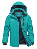 donhobo Damen Skijacke Winter Fleecejacke Wasserdichte Winddichte Warme Fleece Gefütterte Funktions Outdoor Wanderjacke Softshell Jacke mit Abnehmbarer Kapuze, Blau, M