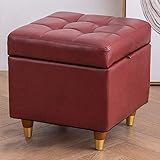 Lagerung Fußbank, Ottomanisches Leder Fußbank Wohnzimmer Schlafzimmer 4 Beine solide Holz Quadratische Fußstütze ist tragend und langlebig H 15.74IN,Rot