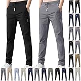 XCXC 2er-Pack Hosen Herren Lang Leicht Einfarbig Loose Fit Sommerhose Männer Freizeithose 2025 Sommer Bequeme Hose Stoffhose mit Tunnelzug und Taschen