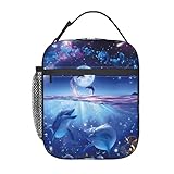 TOPUNY Lunch-Tasche, mit buntem Sternenhimmel, Ozean, Delfin, bedruckt, langlebig, isoliert, große Lunch-Aufbewahrungstasche, wiederverwendbare tragbare Lunchbox