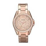 Fossil Damenuhren Riley, QuarzMultifunktionswerk, 38mm Rose Gold Edelstahlgehäuse mit Edelstahlarmband, ES2811