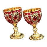 Homoyoyo 2 Stück Retro Schnapsgläser Europäischer Stil Weinbecher Geprägt Vintage Design für Whiskey Likör und Cocktails Eleganter Haushaltstrinkbecher in Gold-rot