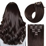 Sunya Clip in Extensions Echthaar Dunkelbraun Echt haar Extension Hair Remy Clips in Haarverlängerung Glatt Haar Seamless Skin Weft 70g 30cm