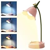 AXVRAV Schreibtischlampe Kinder, Dimmbare LED Tischlampe mit 3 Farbtemperaturen, Schreibtischlampe Mädchen mit Touchsensor und Flexibles Arm, Wiederaufladbar Blume Tischlampe für Lesen, Lernen