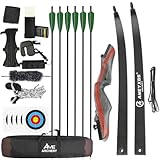 FQH Takedown Recurve-Bogen für Bogenschießen – 62 Zoll, 20–50 lbs, rechtshändig, Holzjagdbogen (45 LBS)