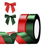 G2PLUS Grün und Rot Geschenkband, 20mm Schleifenband, 44m Satinband, Dekoband für Geschenkverpackung