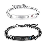 Maigendoo Damen Herren Pärchen Armbänder Edelstahl Paare Armbänd mit Gravur His Queen Her King Rostfreier Stahl Partner Armband Couple Armbänder für Liebhaber Lover Geschenke (Schwarz Silber)