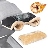 Orzbow Kinderwagen Handwärmer, Warm Handwärmer Kinderwagen mit Lammfellimitat, Stabil Handmuff für Kinderwagen mit Handyfach, Wetterfester Stoff, Komfortabel, Handschuhe Kinderwagen im Winter, Schwarz
