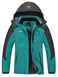 YSENTO Damen Winterjacke Wasserdicht Skijacke Outdoor Softshelljacke Warm Fleecejacke Funktionsjacke mit Abnehmbarer Kapuze(Blau,XL)