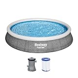 Bestway® Fast Set™ Aufstellpool-Set mit Filterpumpe Ø 396 x 84 cm, Rattan-Optik (Schiefergrau), rund