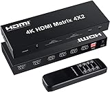 FERRISA 4x2 HDMI Matrix Switch,4 in 2 Out Matrix HDMI Video Switcher Splitter +Optical & L/R Audio Output,Support Ultra HD 4K x 2K,3D 1080P,Audio EDID Extractor with IR Remote Control & Power Adapter