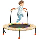 Trampolin Kinder Indoor Outdoor Mini Kindertrampolin mit Verstellbarer Haltegriff Gepolsterter Sicherheitsabdeckung, Trampolin Klein für ab 3 Jahre