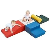 EROMMY Bausteine XXL,Schaumstoff Bausteine mit Lederbezug,Schaumstoff-Kletterblöcke rutschfest für Kinder(Klassische Farbe)