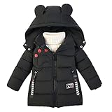 linboo Winterjacke Kinder Jungen Warm Steppjacke Dicke Mantel Baby Wintermäntel mit Kapuze Ohren Winter Kinderjacke Kapuzenjacke 2-7 Jahre, Schwarz, 110(Label: XL)
