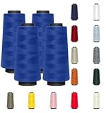 4 KONEN - Nähmit - Overlockgarn Nähgarn je 1500 Meter - 100% Polyester Garn für Overlock Coverlock & Coverstich Nähmaschinen - Fadenstärke 40/2 (120er) (A13-918-royalblau)