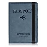 Impfpass Hülle Reisepasshülle, Urlaub Zubehör, Kunstleder Passhülle mit RFID-Blocker, Schutzhülle Tasche für Kreditkarten Damen Herren Reisepass, Ausweis und Reisedokumente,Travel Organizer（Blau）