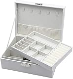 Homeanda schmuckkästchen damen schmuckschatulle schmuckkästchen mit schlüssel schmuckbox leder schmuckschatulle groß schmuckkästchen schmuckschatullen (Weiß)