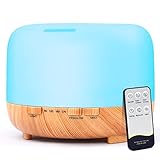 Aroma Diffuser Ultraschall Aromatherapie Luftbefeuchter: 500ml Diffuser für Ätherische Öle mit Fernbedienung - Raumbefeuchter Aromatherapie Öle Duftlampe mit 7 Farben LED für Zuhause Büro Yoga SPA