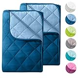 wometo 2 Stück Microfaser Sommer Steppbett Wende-Design 135x200 oekoTex – dunkelblau und blau Kochfest 95° Sommerbettdecke Leichtsteppbett I ohne Bezug verwendbar I 2er Set
