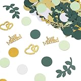 Luxoraiova Just Married Deko Hochzeit Tischdeko Herzen Deko Konfetti Groß, 100 Stk Glitzer Streudeko Hochzeit Grün Gold, Vintage Hochzeitsdeko Set Tischdekoration Geschenk für Hochzeiten Wedding