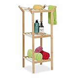 Relaxdays Bathroom Shelf Badregal, 3 Badezimmerablagen, 2 Handtuchhalter, Standregal HxBxT: 85 x 41,5 x 30 cm, Bambus, weiß/Natur