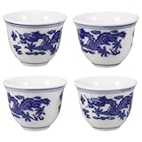 HEANUJJ 4 Stück Chinesische Keramik Schnapsgläser 25 Ml Blaue Porzellan Teetassen Klassische Kleine Likörbecher für Teezeremonie Geschenkideen für Zuhause und Büro