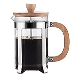 French Press Kaffeebereiter, 600 ml, Borosilikatglas, Teepresse mit Holzgriff und Deckel, Kaffeekolben