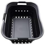 SAMMART 42L Faltbarer Wäschekorb aus Kunststoff – Faltbarer Pop-Up-Aufbewahrungsbehälter/Organizer – tragbarer Wäschekorb – platzsparender (Grau/schwarz, 1)