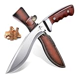 Purple Dragon Outdoor Messer Survival - Großes Messer Feststehende Klinge mit Lederscheide, Scharfe Camping Messer mit Holzgriff, Full Tang Machete, Geschenke für Männer