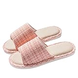 Generisch Leinen Hausschlappen Damen Gästehausschuhe Offene Hausschuhe Waschbar Badeschuhe Unisex Geeignet für alle Jahreszeiten Slippers Bodenpantoffeln für Paare Familien oder Gäste