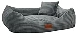 Leo4dog Hundebett Cord Waschbar Bezug Für kleine mittelgroße und große Hunde Hundekissen Hundesofa Hundekorb (Dunkelgrau, M 80x60)