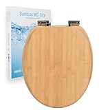 sanicomfort WC-Sitz Bambus mit Absenkautomatik | Toilettensitz aus Echtholz | Soft-Close | Antibakteriell, belastbar, oval, universell | Edelstahl-Scharniere – light