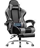 GTPLAYER Bürostuhl Gaming Stuhl Massage Gaming Sessel Ergonomischer Gamer Stuhl mit Fußstütze, Kopfstütze Massage-Lendenkissen, Gepolstert Gaming Chair, Drehsessel Grau