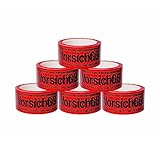 BIGtec 6 Rollen Paketklebeband Vorsicht Glas Klebeband Packband Paketband Verpackungsband Kartonband Standard 66m lang 48mm breit rot Verpackungsmaterial Paket Karton