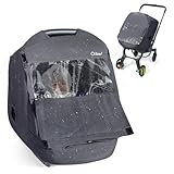 Orzbow Winter Regenschutz Babyschale, Universell Autositzbezug für Babys mit Transparente Reißverschluss Fronttür, Seitliche Maschenlöcher, Maschinenwaschbar, Dunkelgrau