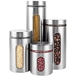 YAYODS 4er Set Vorratsdosen - Kaffeedose mit Sichtfenster - 4 Größen Edelstahl Kaffeepads Dose mit Deckel für Kaffee, Tee, Mehl, Müsli, Kekse