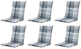 Gardissimo 6er Set Niederlehnerauflage SYA Grey, Gartenstuhlauflagen 105 x 50 x 8 cm, Polsterauflage UV-Lichtecht, Stuhlauflage, Sitzauflage, grau kariert, anthrazit