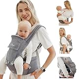 Bear Babytrage für Neugeborene ab Geburt, 6-in-1 Baby Carrier bis Kleinkind mit Hüftsitz (ergonomische M-Position) für 3-36 Monate/ 3-20 kg Baby, Verstellbare Größe für Verbesserte Lendenwirbelstütze